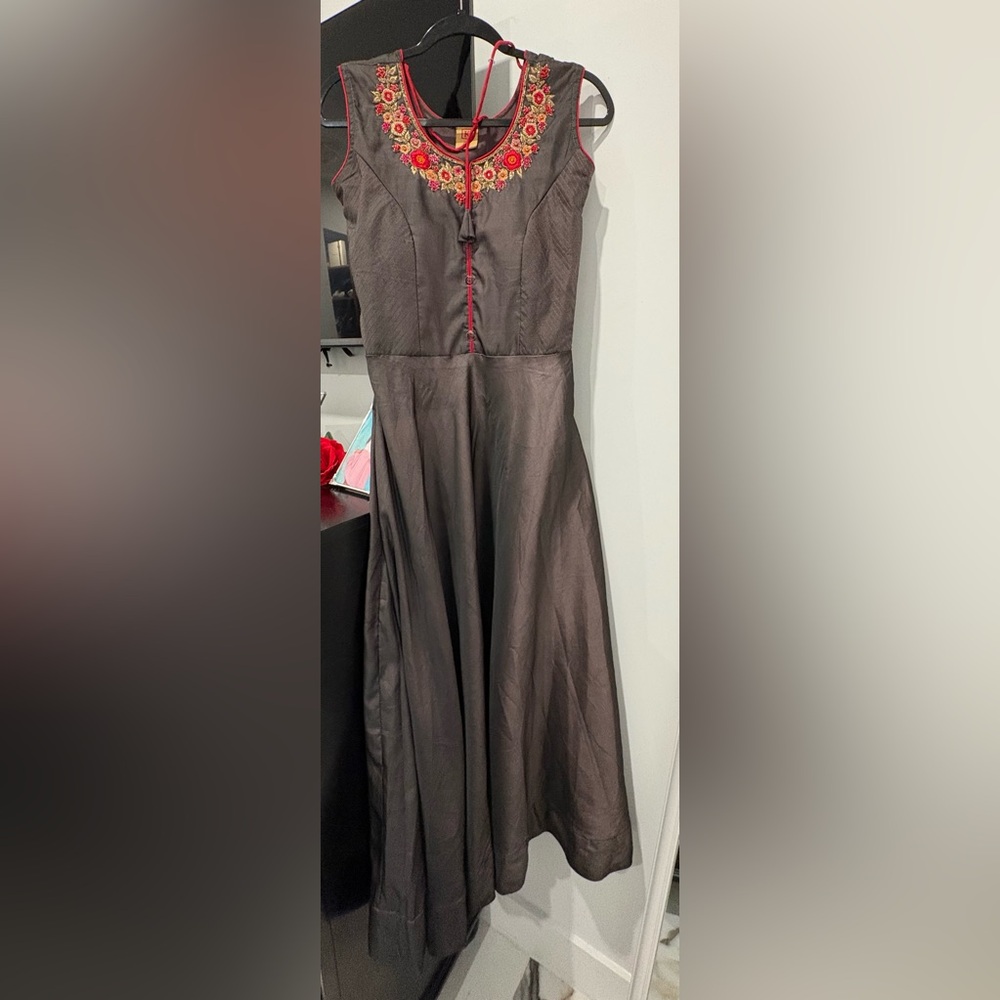 Elegant Embroidered Gray Dress